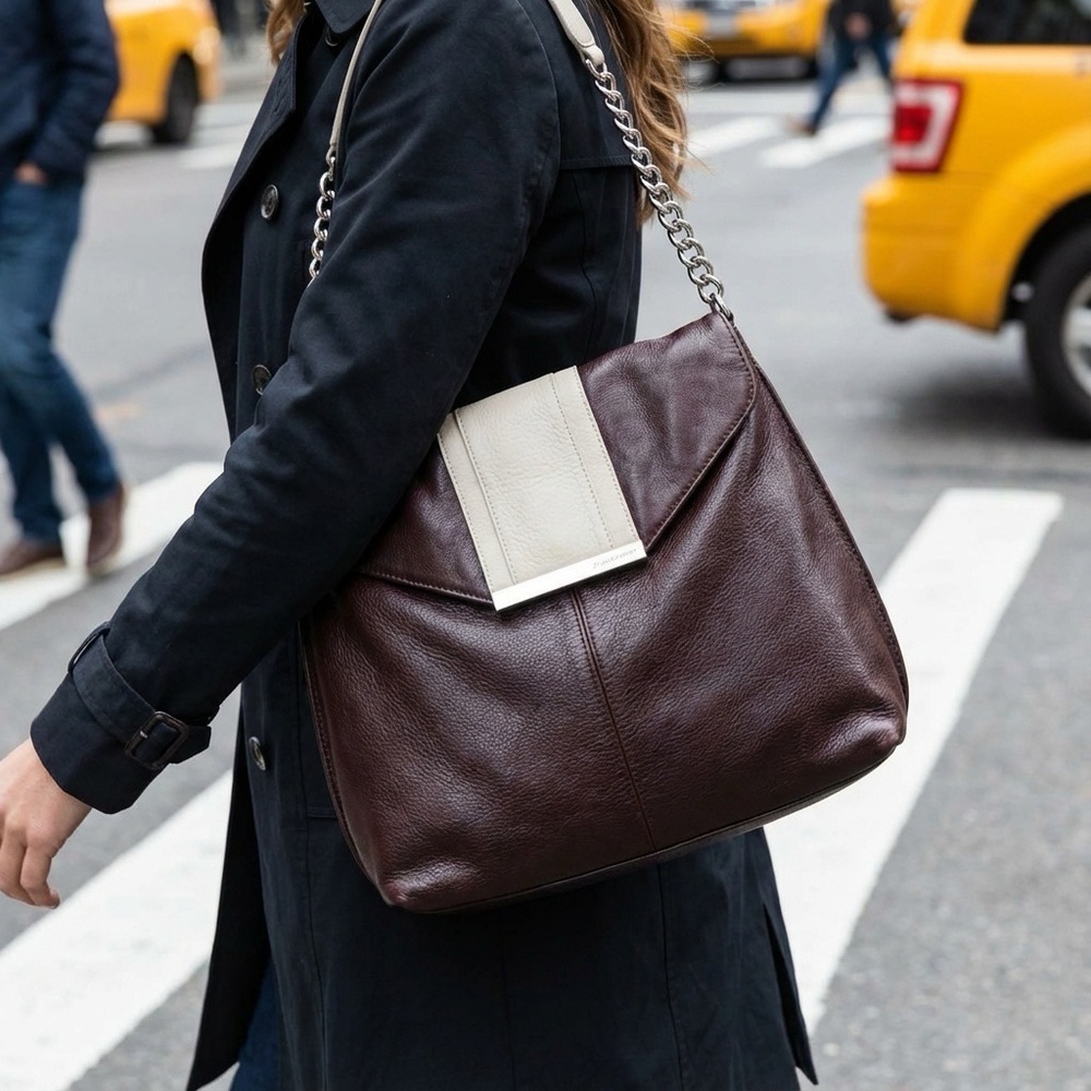 B Makowsky Vintage Genuine Leather & Chain Bag